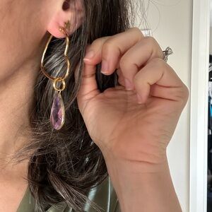 Gorgeouss gold plated heart hoop earrings with purple gem (costume jewelry)